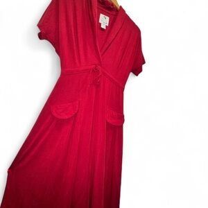 Rare Vintage Rebe by Debra Weiss Red Empire Waist  Dress Pockets Size1 Handmade